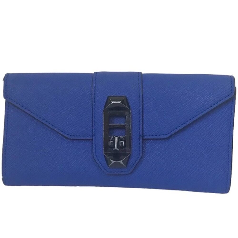 Rebecca Minkoff Saffiano Leather Turn Lock Wallet Organizer Bag Clutch Cars Blue